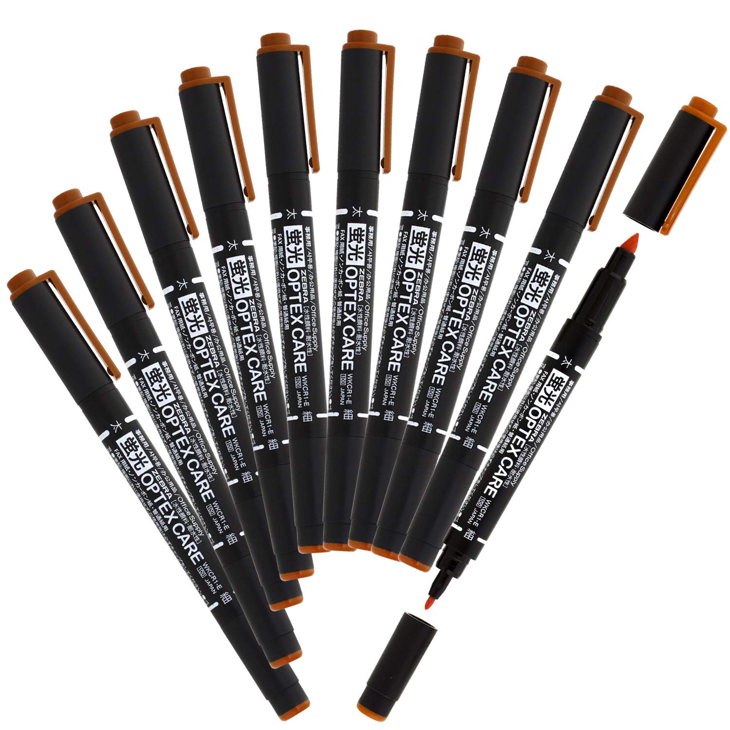 Zebra OptixCare Highlighter 10 Pens, Brown, pens, B-WKCR1-E
