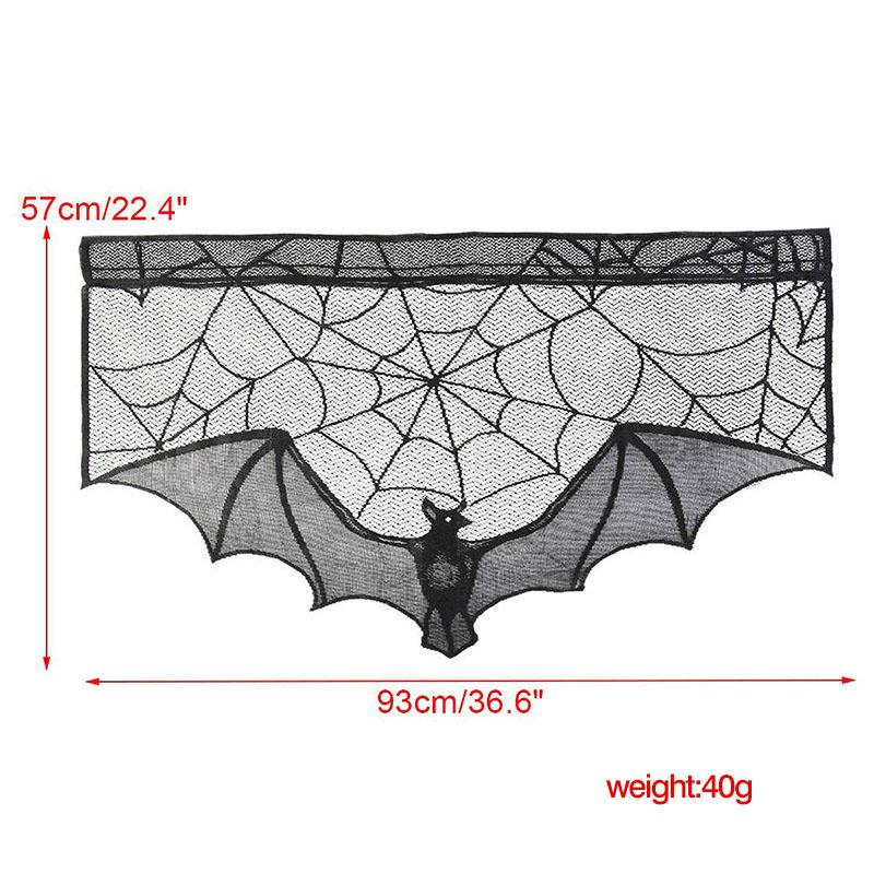 Halloween Decorative Bats Tablecloth Black Lace Spider Web Curtains Stove Towel Lampshade Fireplace Cloth For Spooky Festival