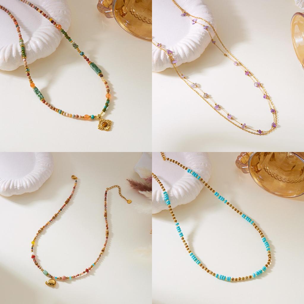 Stainless Steel Necklace With Sunflower Motif And Natural Turquoise For Casual Wear