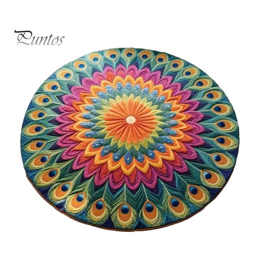 Bedroom Floor Mat Peacock Feathers Area Rug Round Feather Flower Non-Slip Living Room Decorative for Dining