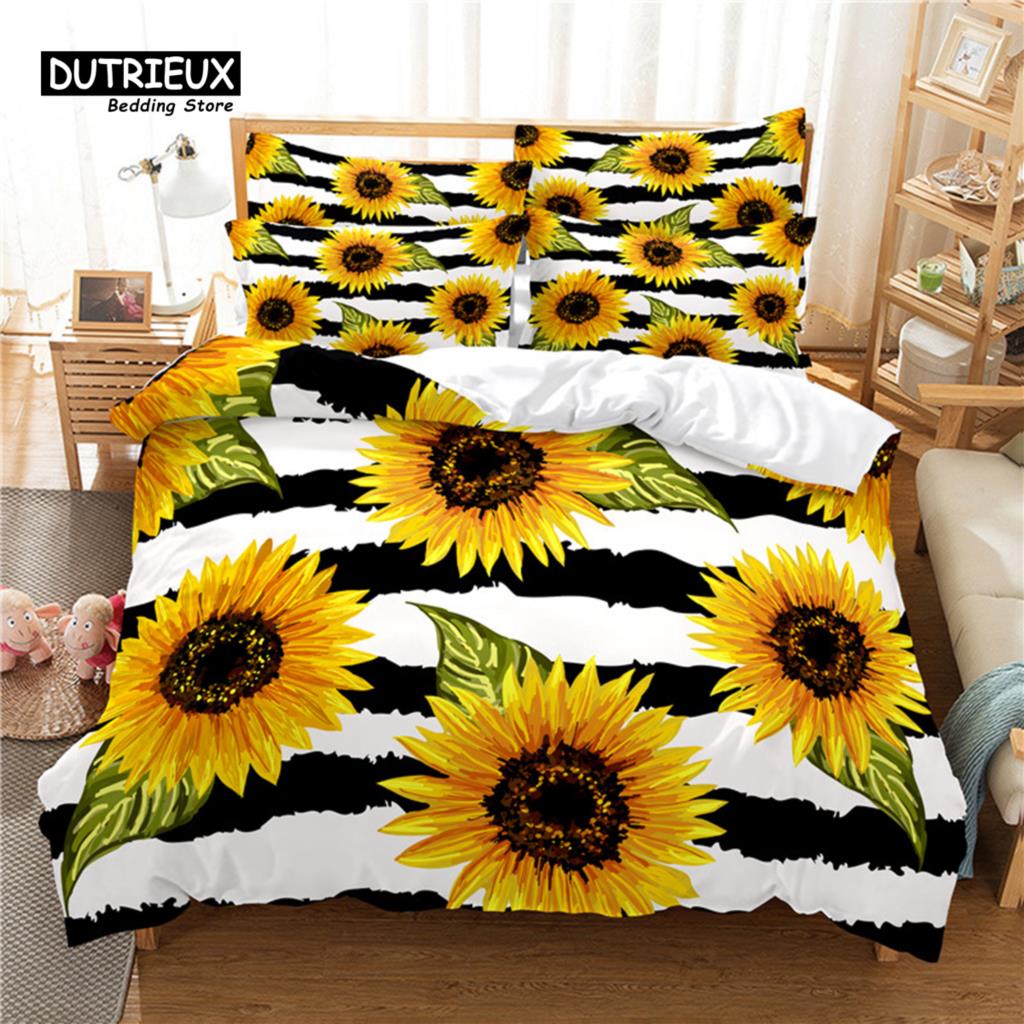 Flowers Duvet Cover Set, Fashion Flower Bedding Set, Soft Comfortable Breathable Duvet Cover, For Bedroom Guest Room Decor