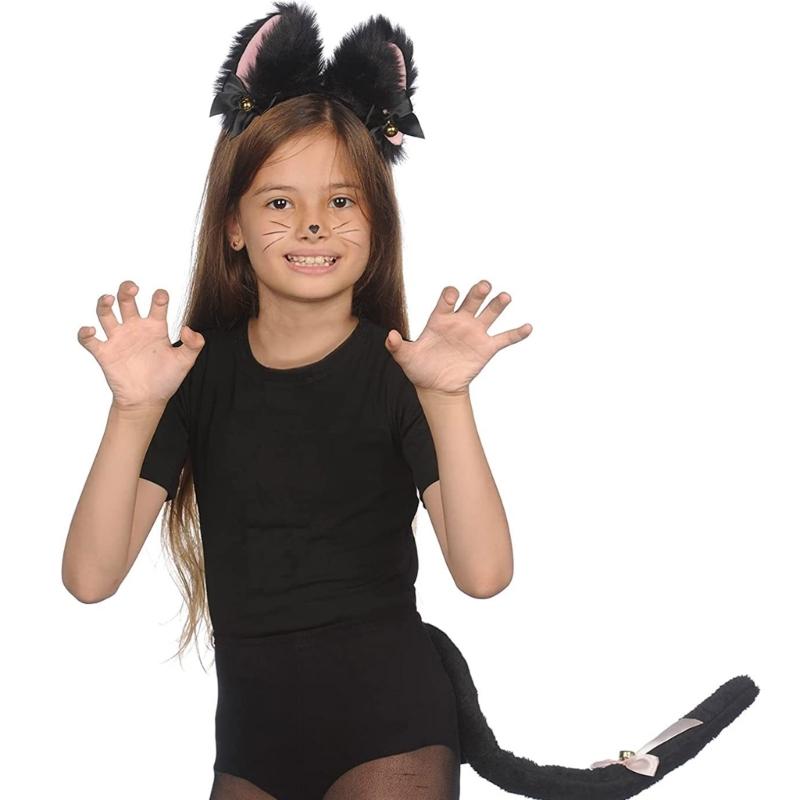 Műszőrme Macska róka Fülű Fejpánt Farokkal Szett Macskafarok, róka/macska Fülű Csipke Nyaklánc Farok Halloween Cosplay Kellékek