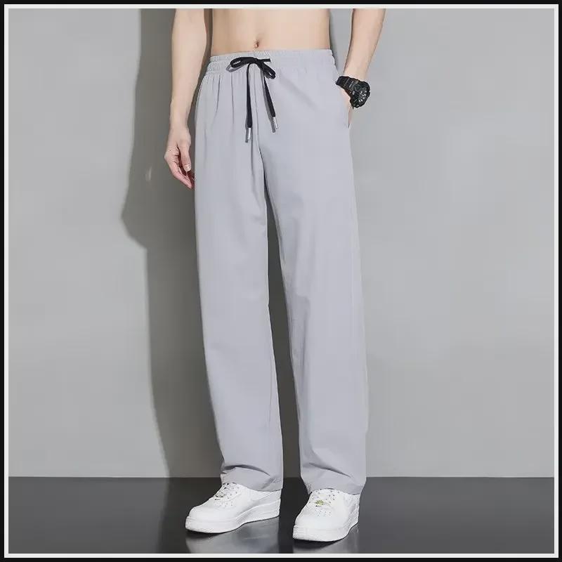 "Men's Ice Silk Slim Casual Pants - Korean Style, Spring/Summer/Autumn, Loose Straight Sports Trousers"