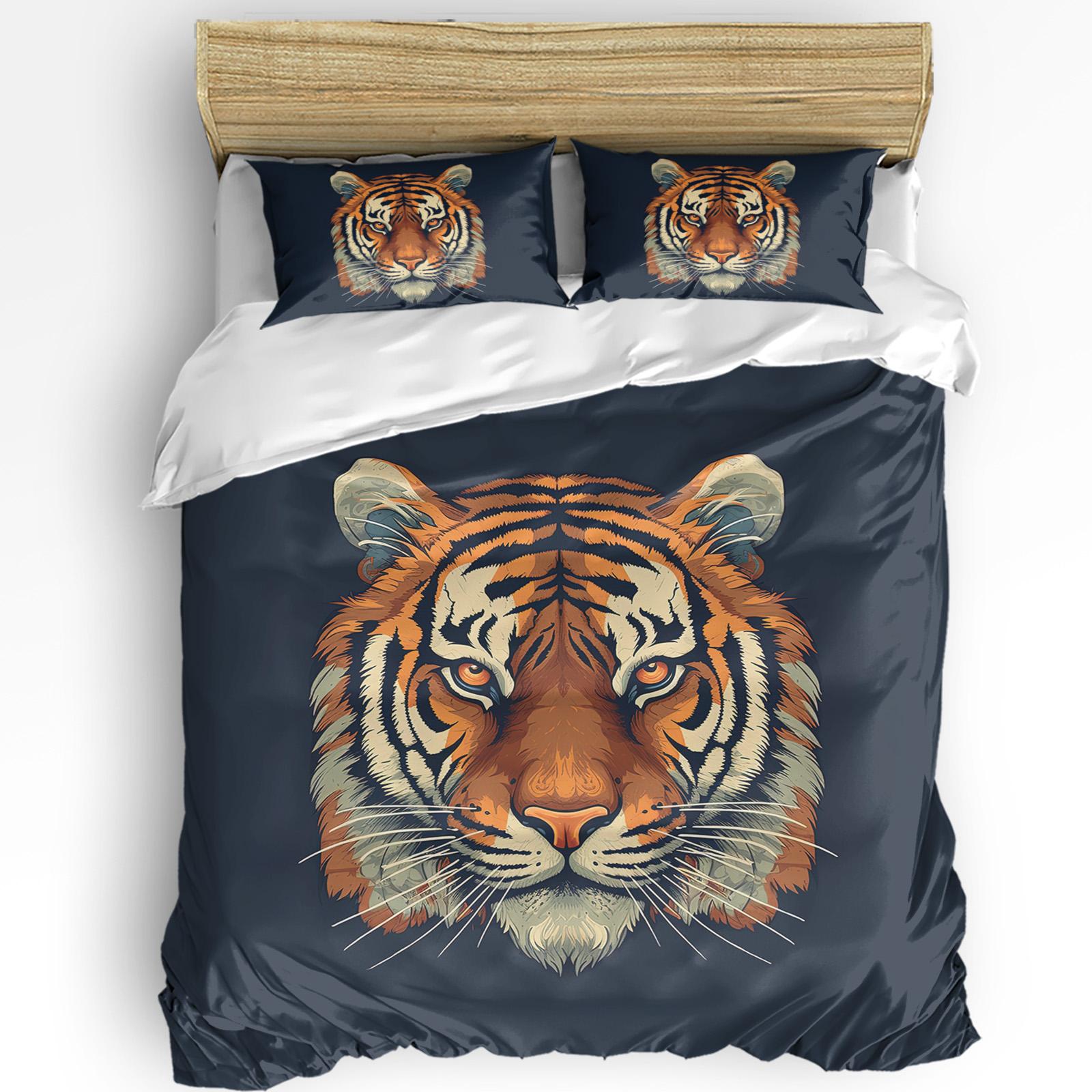 

Animal White Tiger Face Duvet Cover With Pillow Case Custom 3pcs Bedding Set Quilt Cover Double Bed Home Textile (135x200cm)