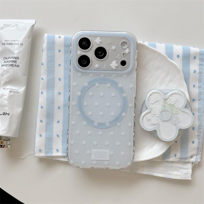 Funda Azul Floral con Soporte Magnético para iPhone 17 Pro Max