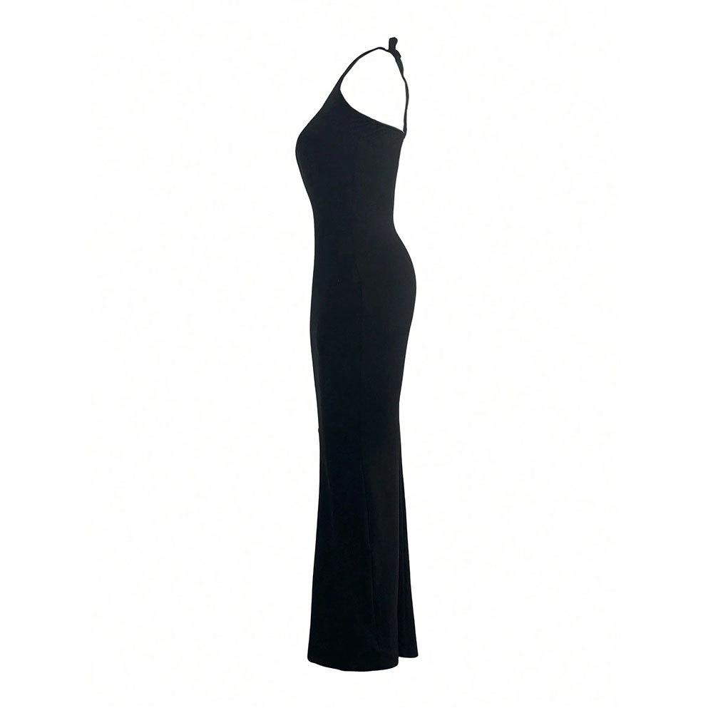 Summer Solid Color New  Slim Fit Backless Sexy Hot Girl Halter Dress