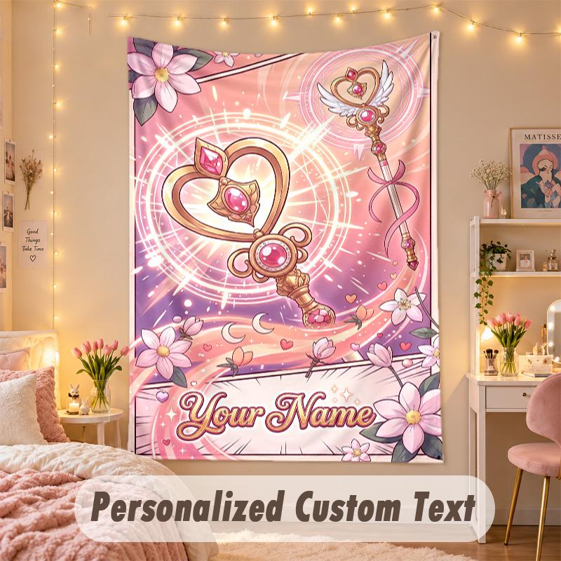 Custom Personalized Tapestry,Sailor Moon Print Custom Name Text Wall Art Hanging for Bedroom
