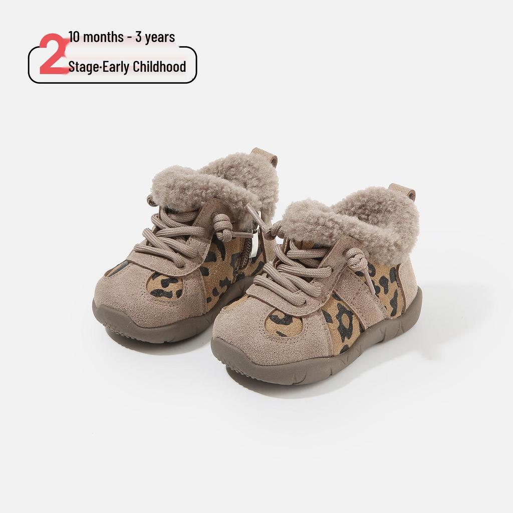 Infant Toddler Cotton Sports Shoes - Leopard Print, Velvet-Lined Casual Winter Footwear for Boys & Girls