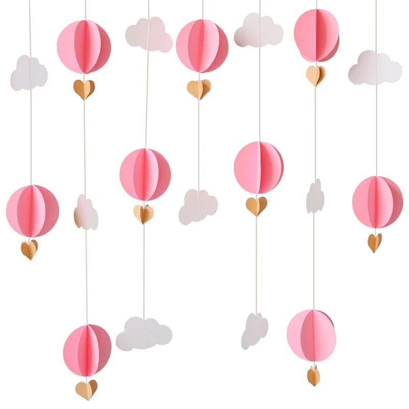 3D Hot Air Balloon Love Heart Clouds Paper String Room Wall Background Hanging Banner Birthday Baby Shower Party Decorations