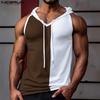 INCERUN Summer Men Sleeveless Stitching Sport Hooded Tank Tops