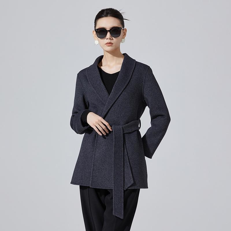 

Women s Wool Blend Mandarin Collar Coat with Tie - Petite Short 100% Wool Overcoat Jacket M [115-130 lbs]