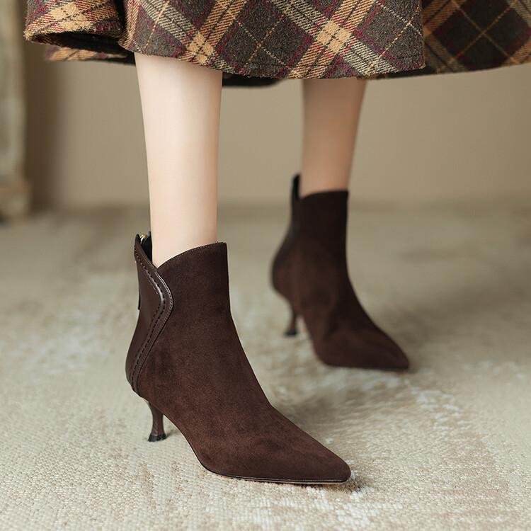 Fashion 2025 Autumn Women Boots Pointed Toe Sheep Suede Fashion Boots for Women Winter Boots Women Zapatos Mujer Short Boots High Heels