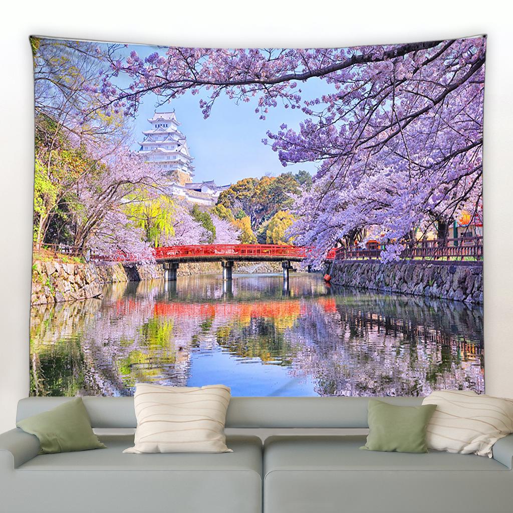 Chinese Style Landscape Tapestry Park Garden Green Plant Wall Hanging Home Living Room Bedroom Decor Aesthetic Cute Blanket Mat