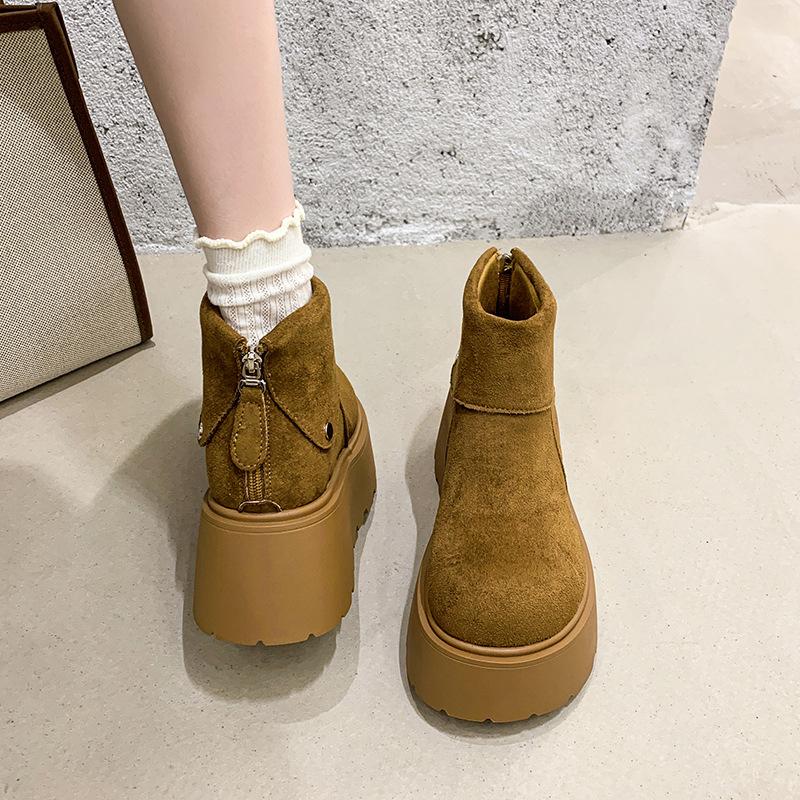 Fashion Versatile and Comfortable Height Increase Folded Thick-soled Short Boots Women's 2025 Autumn and Winter New Outer Wear Martin Boots Short Bo