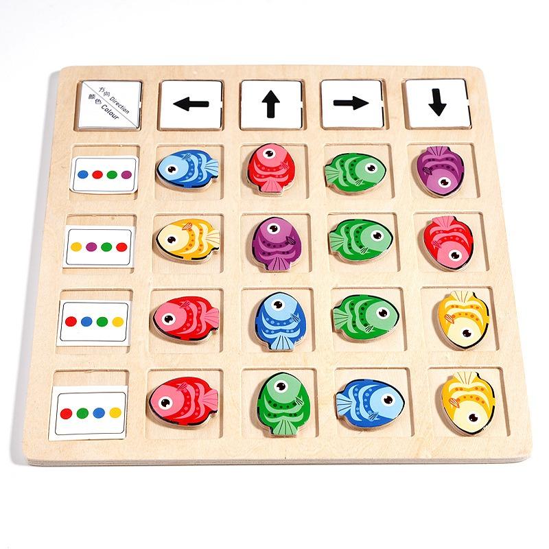 Children's Wooden Montessori Toy Kids Logical Thinking Training Direction Color Cognition Educational Battle Board Game for Gift