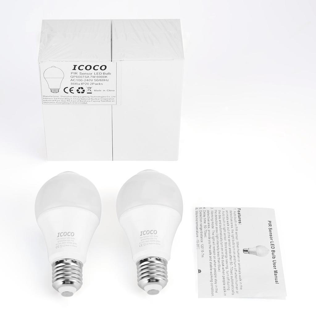 Make Beauty Life 2pcs Icoco 7w Pir Motion Sensor Led Light Bulbs E26 For Garage Corridor Closet Kjop Til Lave Priser I Nettbutikken Joom