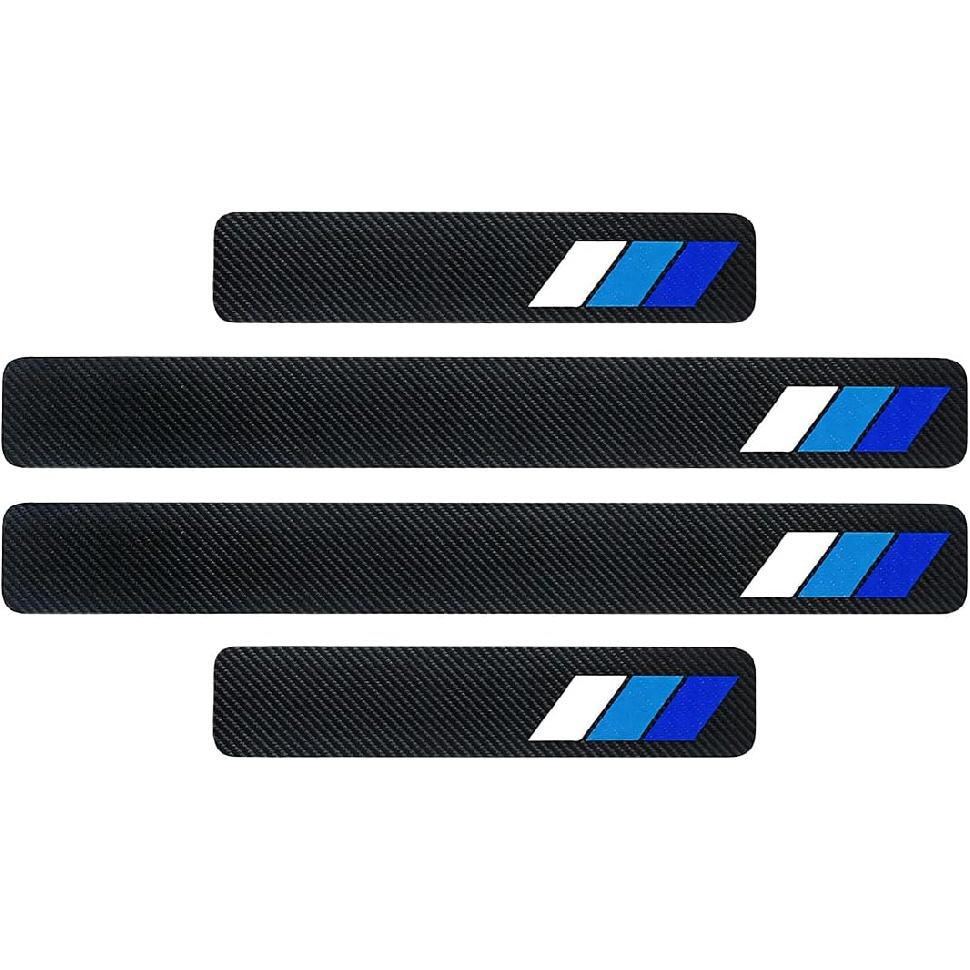 ZIMISI 4PCS Tri-Color Door Sill Protectors, Anti-Scratch Carbon Fiber Entry Step Guard Sticker, Universal Car Front/Rear Door Threshold Protection