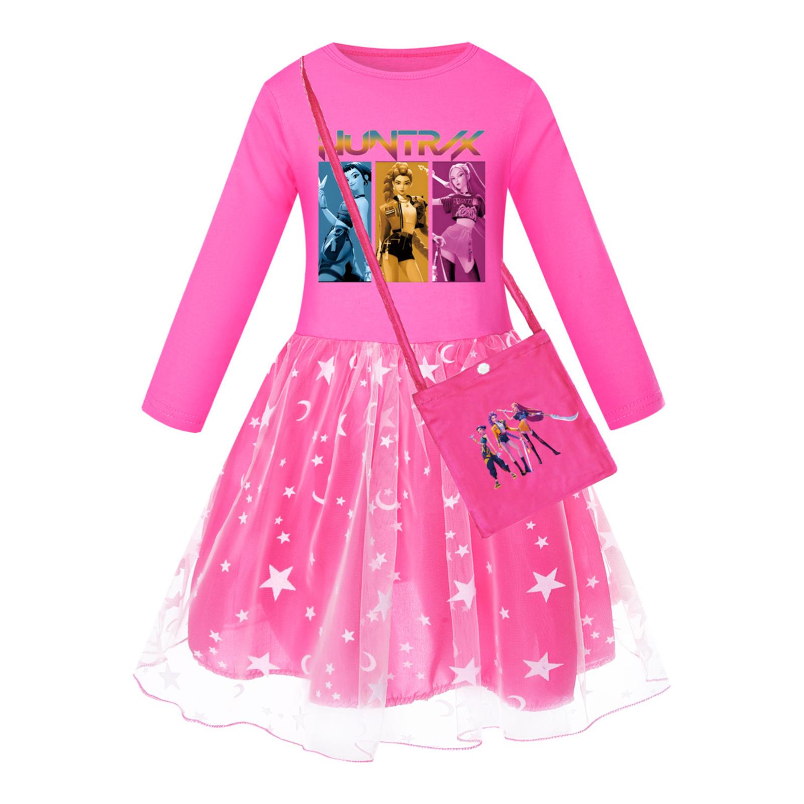 

Girls Star-Print Skirt Round-Neck Long-Sleeve Colorful Lace Patchwork Dress 110