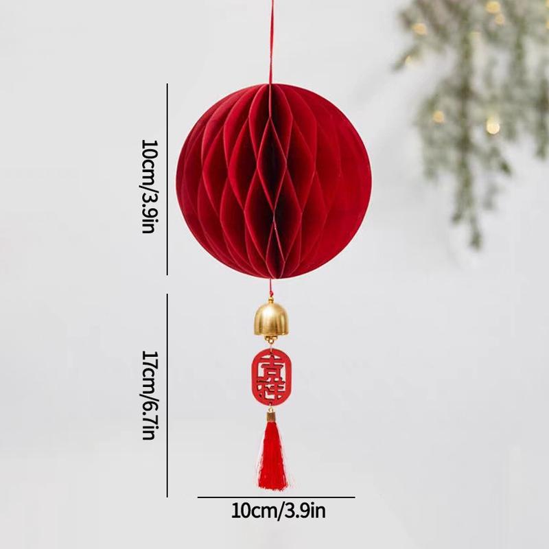 3D Chinese New Year Decorations 2026 Spring Festival Honeycomb Lucky Hanging Ornament Paper Lanterns Ornament with Bell Decor