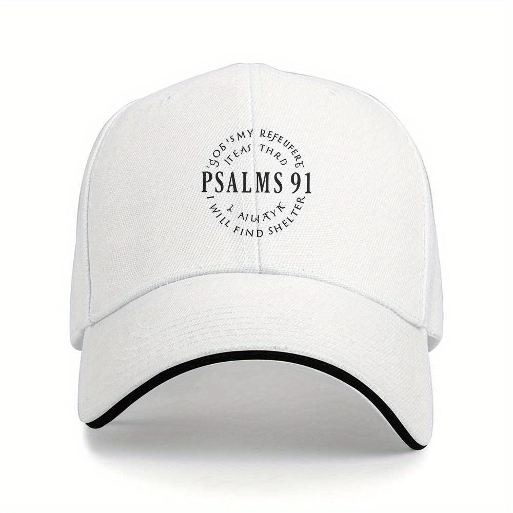 

1pc PSALMS 91 Illustration Baseball Cap Adjustable Unisex Couple Hat Lightweight Polyester Black with White Lettering One Size