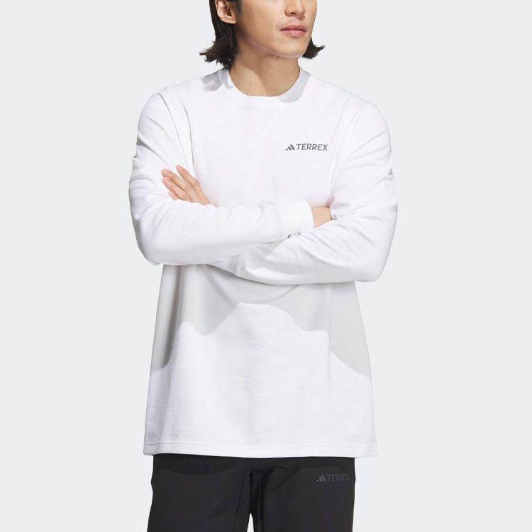 Adidas Letter Logo Print Round Neck Long Sleeve T-Shirt Men Tops White IT8845