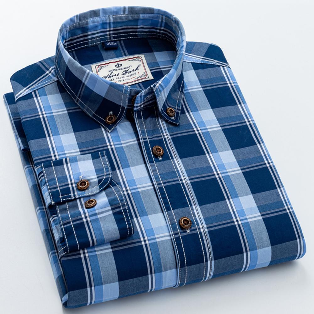 Herren Langarm Colorblock Kariertes Muster Hemden, 100% Baumwolle Regular Fit Business Casual Karomuster Button-down Hemd