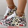 Playful Women's Sneakers - Vibrant Heart & Music Graphic Design, Breathable Synthetic Cover Rubber Sole, All-Season Casual Shoes for Petite Wome