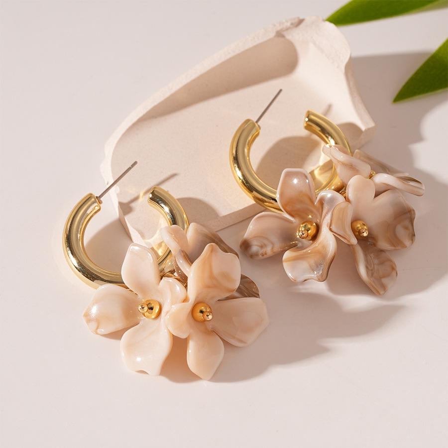

Maillard-Style Dangle Earrings Women Acrylic Flower C Shaped Drop Earrings Vintage Vacation Daily Wear Party Jewelry Accessories белый