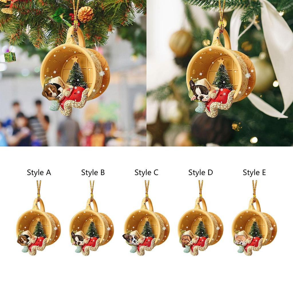 Christmas Dog Pendant Ornament Xmas Holiday Decor with Hats Car Interior Hanging Ornament for Christmas Bag Party Decorations