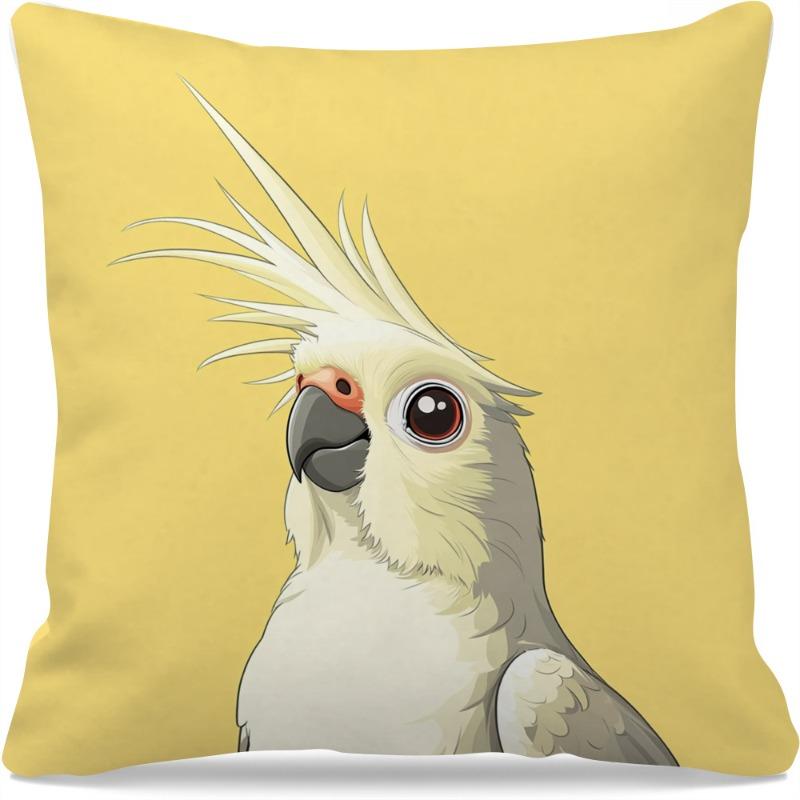 1Pc Cockatoo Bird Pillow Cover, Yellow Background Animal Design Cushion Case For Living Room Bedroom Home Decor Gift