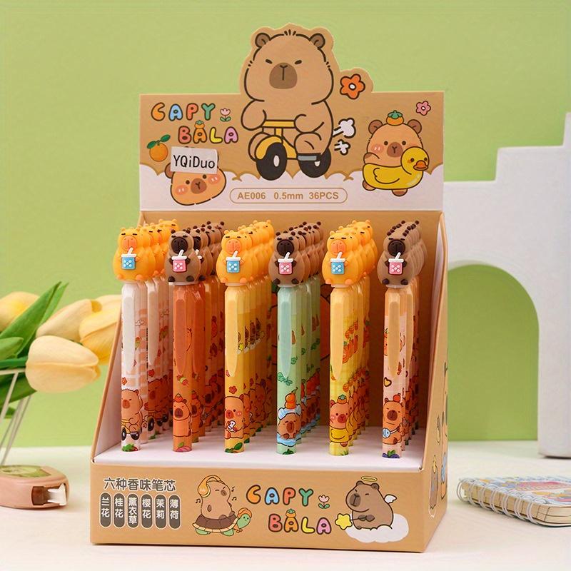 

Back to school season 36pcs 0.5mm cartoon soft glue Kapibala press pen ST head press neutral pen cute question brush pen stationery Random color 36pcs