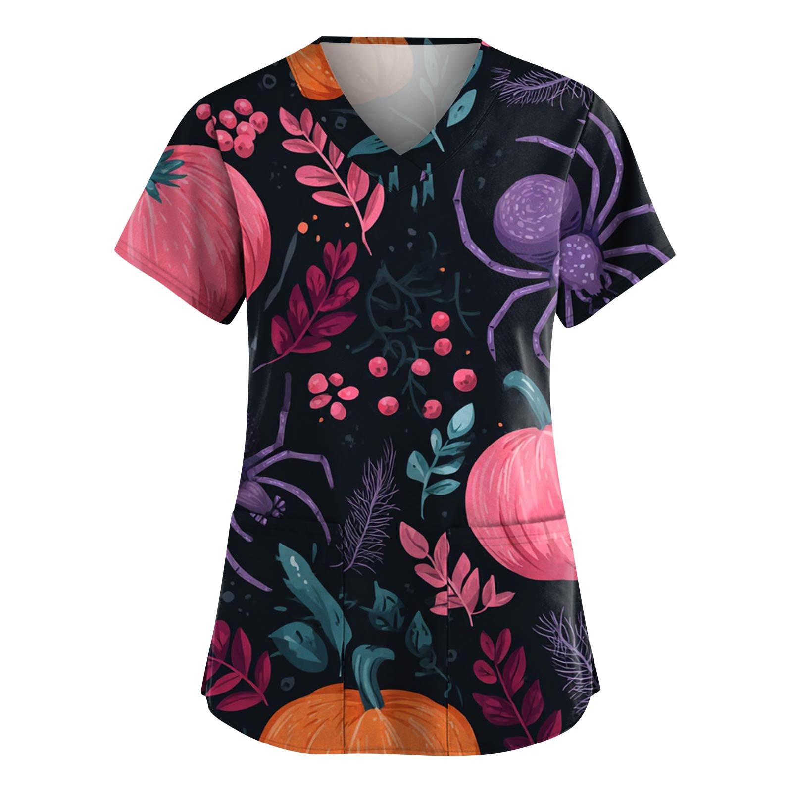 

Женские модные комбинезоны с V-образным вырезом и короткими рукавами, с карманами, топы с принтом на Хэллоуин, одежда XL