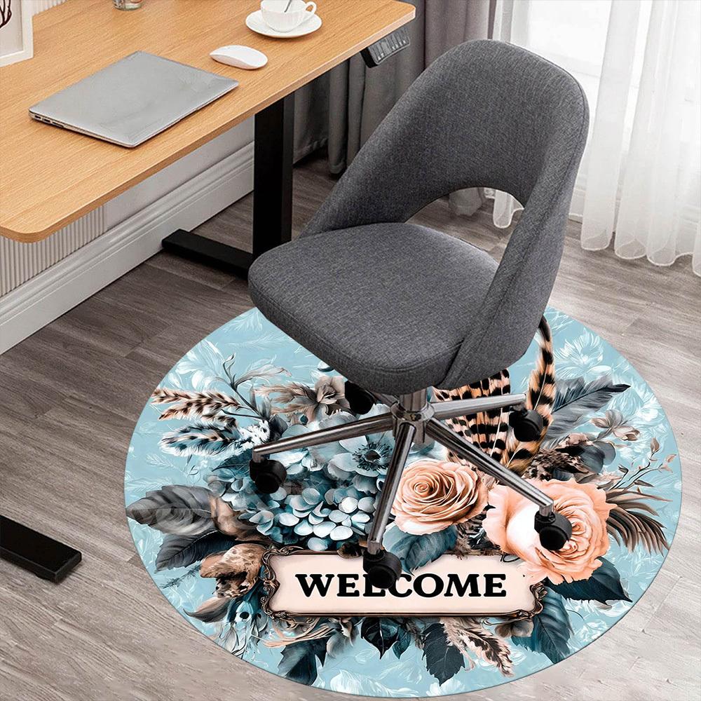 1PC Floral Welcome Office Round Area Rug, Under Office Chairs Bedroom Living Room Home Decor, Carpet for Office -1110107