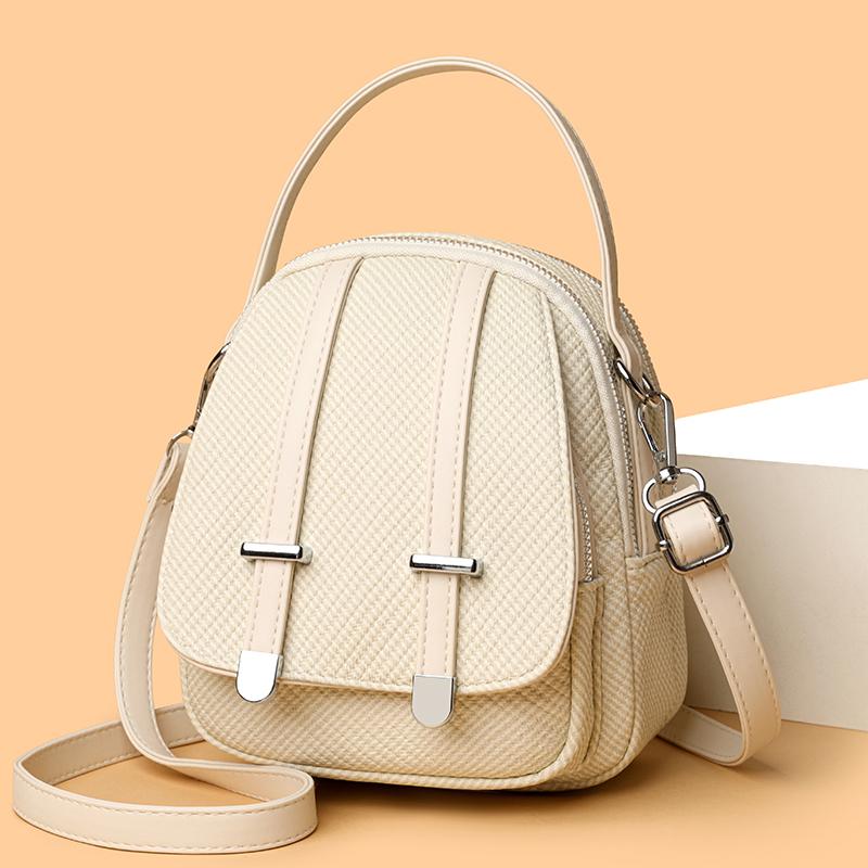 Women's PU Shoulder Bag Multi-compartment Double-use Handbag Soft Leather Crossbody Bag