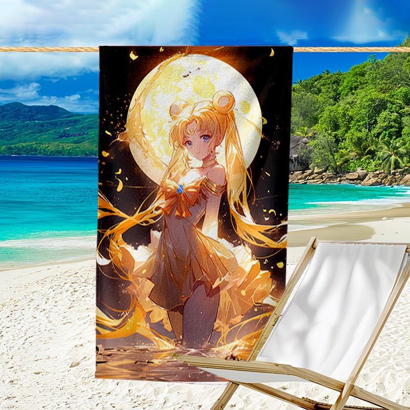 proof beach towel with a Sailor Moon1 pattern - soft,absorbent,quick-drying,machine washable - perfect for swimming,camping,bathing