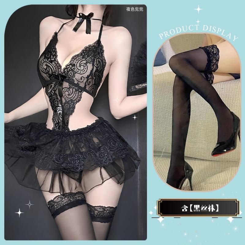 Sexy Lingerie Sexy Lace Open File One-piece Three-point Temptation Hot Pajama Skirt Uniform Suit Sexy Lingerie