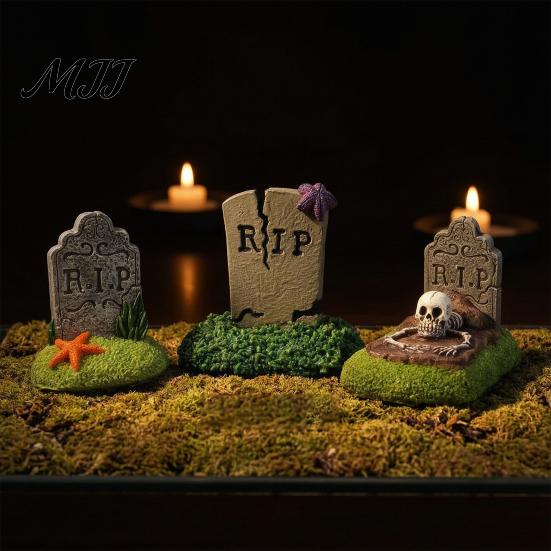 Halloween Graveyard Signs Tombstones Yard Signs, Realistic Outdoor Bonsai Scene Layout Lawn Decorations for Horror Party Garden Cracked Skull Decor