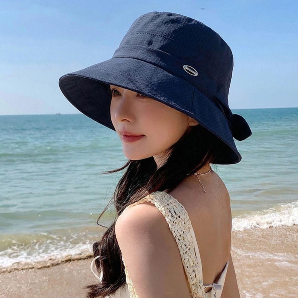Casual Bowknot Women Fisherman Hat Solid Color Breathable Bow Bucket Hat Wide Brim Sun Protection Summer Sun Hat Travel