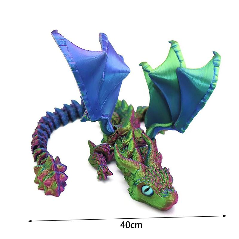3D-gedruckte geflügelte Kutsche Drachenfigur mit zufälligen Augen Art Deco Harz Drachenskulptur Tischplatte Tierisches Thema Dekorationen