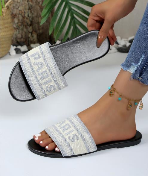

Fashion Fashionable Classic Simplicity Sandals Women S New 2025 Slippers Cloth Cover Letter Outdoor Casual Flat Bottom Slippers 36 серый