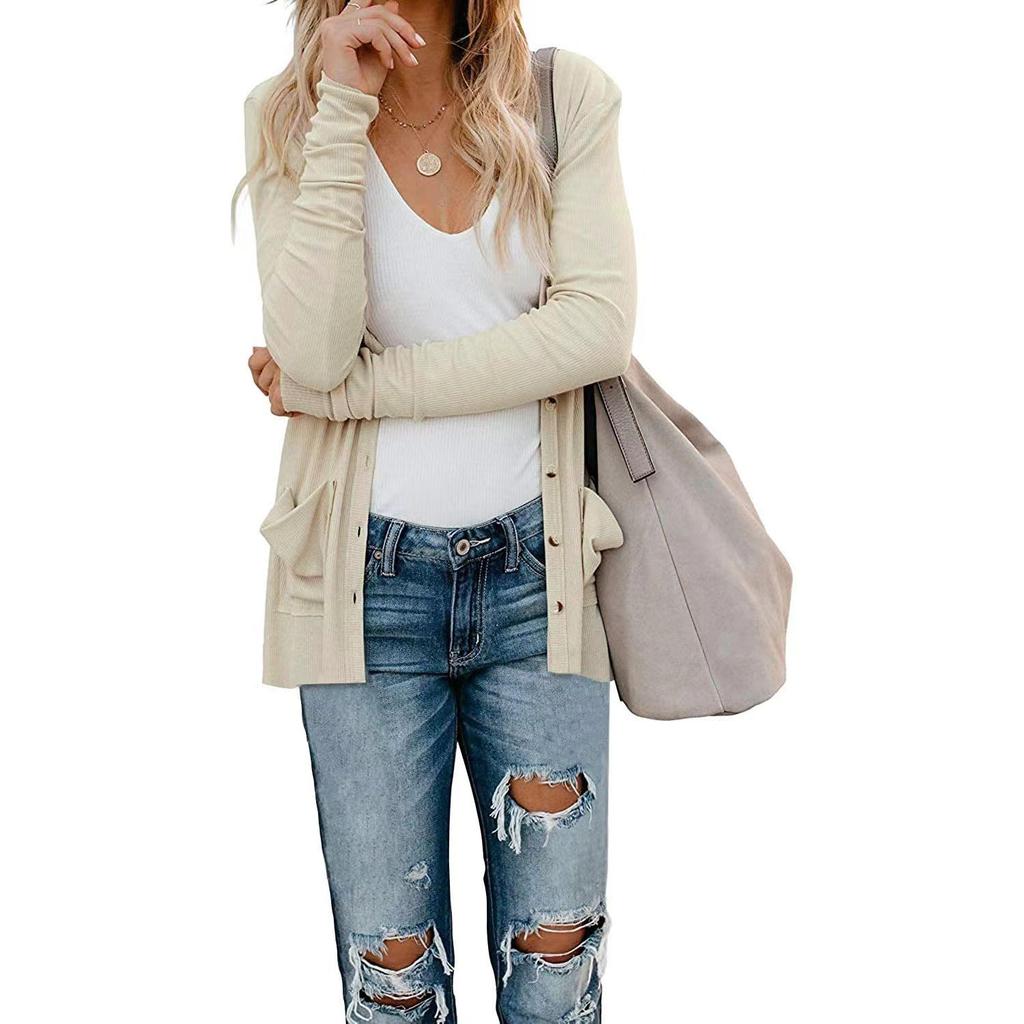 Sonbahar Kış Kadın Mont Kaburga Düğmeli Gevşek Örme Uzun Kollu Hırka Üst Kadınlar İçin Örme Ceket