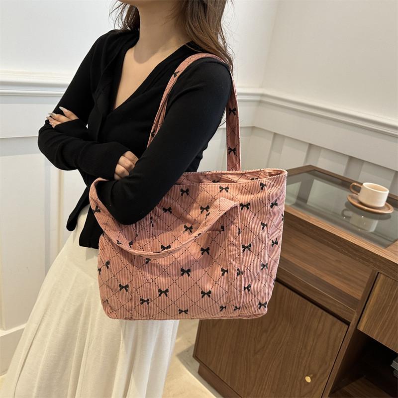 Street Style Polished Corduroy Tote Bag With Zipper Closure For Daily Use