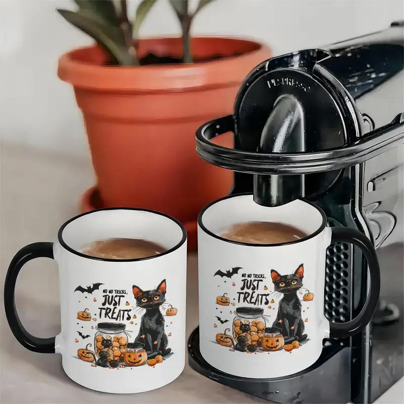 

2 шт. 3А класс, НИКАКИХ ПОДВОХОВ, ТОЛЬКО СЛАДОСТИ, забавная кружка, кружка на Хэллоуин, кружка с черным котом, керамическая кофейная кружка 11 унций, украшение комнаты 301-400ml
