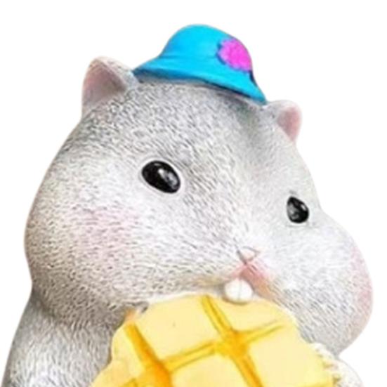2 Pcs Hamster Figurine Resin Hamster Eating Cheese Statue Cartoon Animal