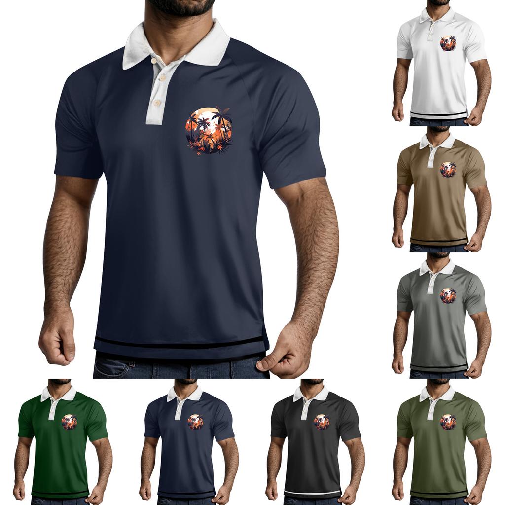 Men's  Golf Shirt Casual Sports V Neck Ribbed  Collar Short Sleeve Fashion Casual Solid Color Plain Spring & Summer Regular Fit