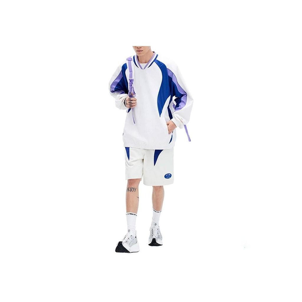 Li Ning Color Block Mid Rise Straight Loose Sports Shorts Men Shorts Off-White Shadow-Purple Blue AKSU165-2