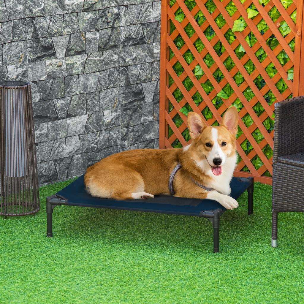 Dog Bed Outdoor Elevated Cat Bed Steel Frame 600D Oxford Fabric Blue 76 X 61 X 18 Cm