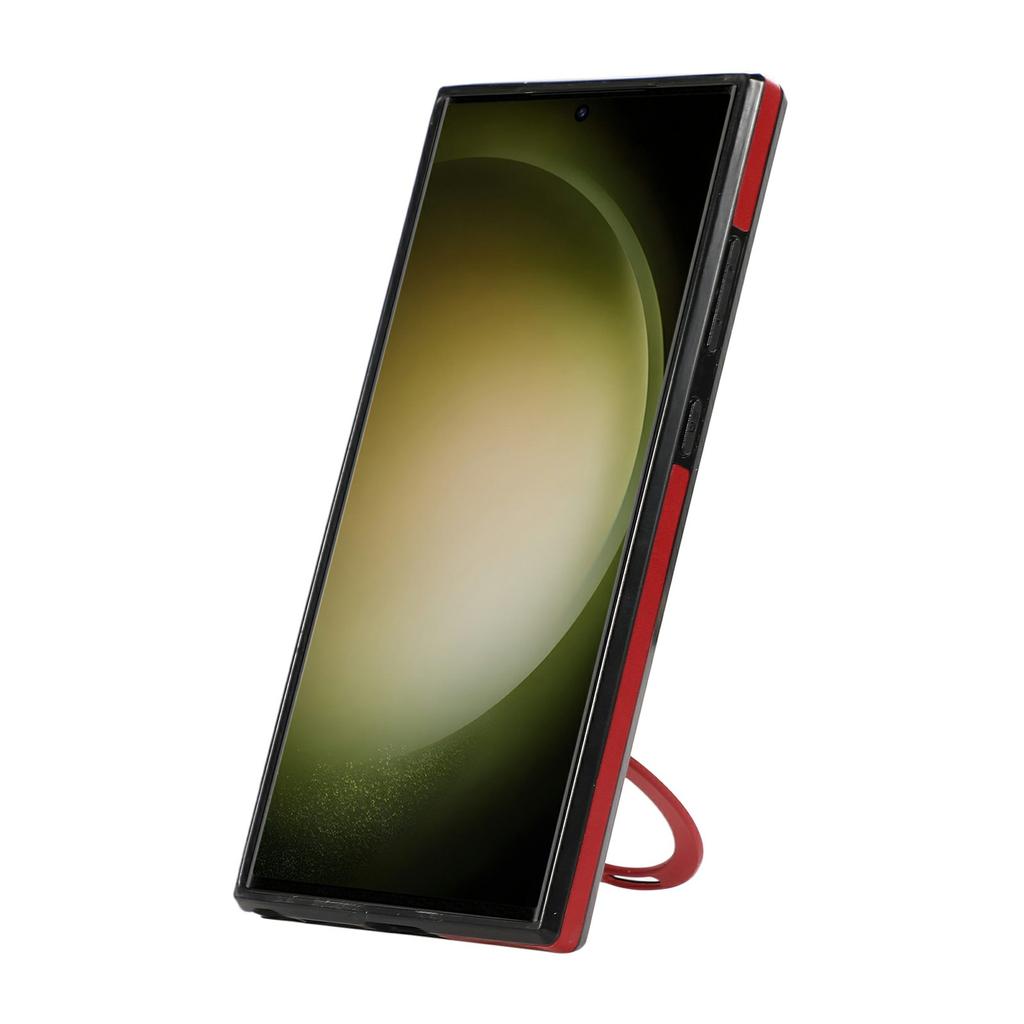 For Samsung Galaxy S23 Ultra Case Magnetic Kickstand PU Leather Coated PC + TPU Phone Cover