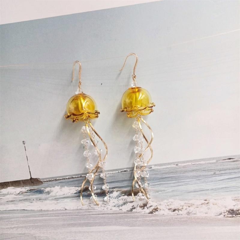 Jellyfish Earrings Marine Life Themed Charm Lightweight Acrylic Alloy Design For Women Comfortable Sophisticated Jewelry