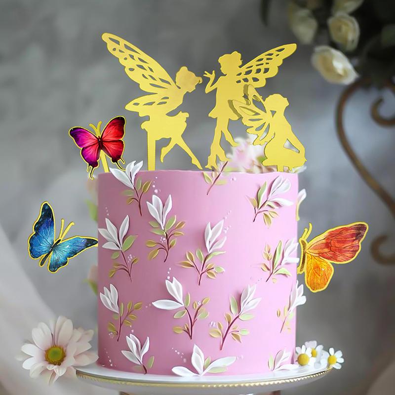 6pcs Fairy Butterfly Happy Birthday Cake Toppers Acrylic Angel Cake Topper for Birthday Party Cake Decorations Supplies